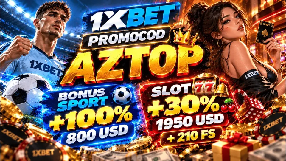 1xbet free promo code AZTOP unlocks a 100% sports bonus up to 800 USD on registration